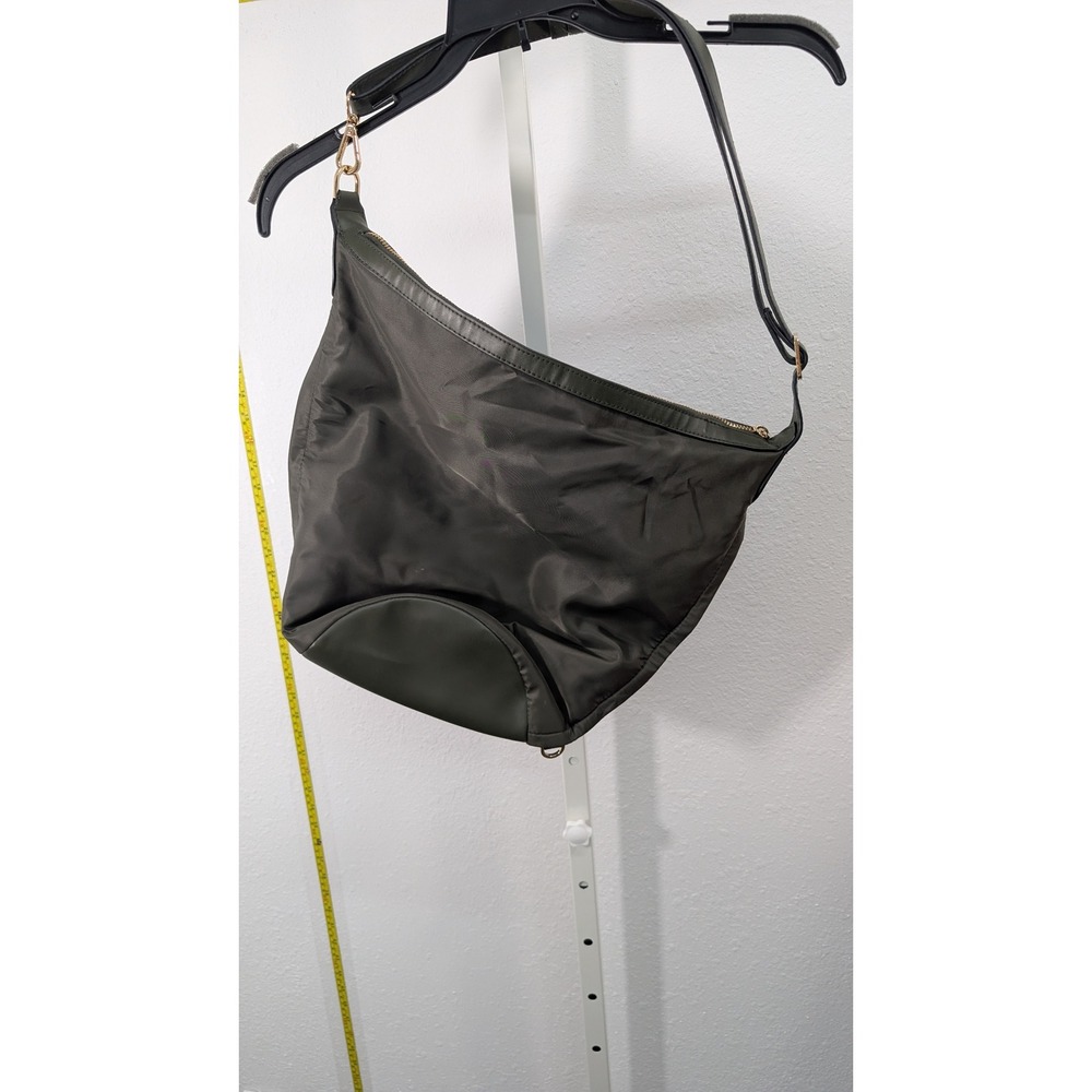 A New Day Olive Green Nylon Hobo Crossbody Bag Adjustable Strap Gold Hardware